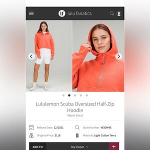Lululemon Coral Half-Zip Hoodie